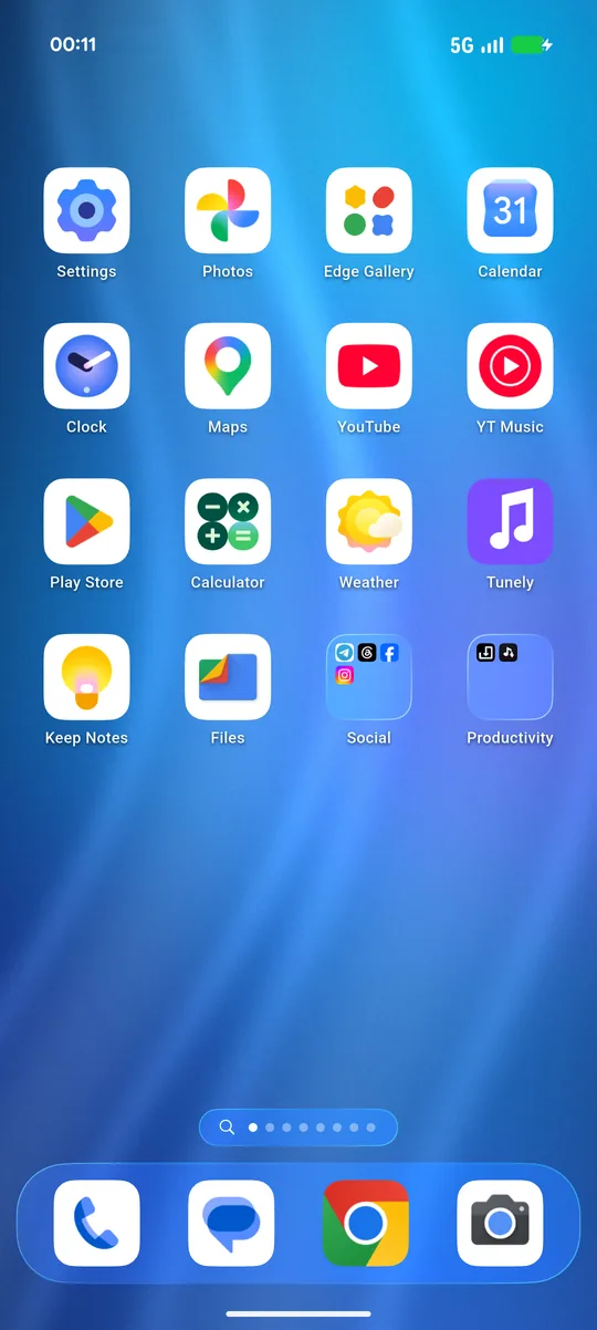Liquid glass home screen with glass dock and folders