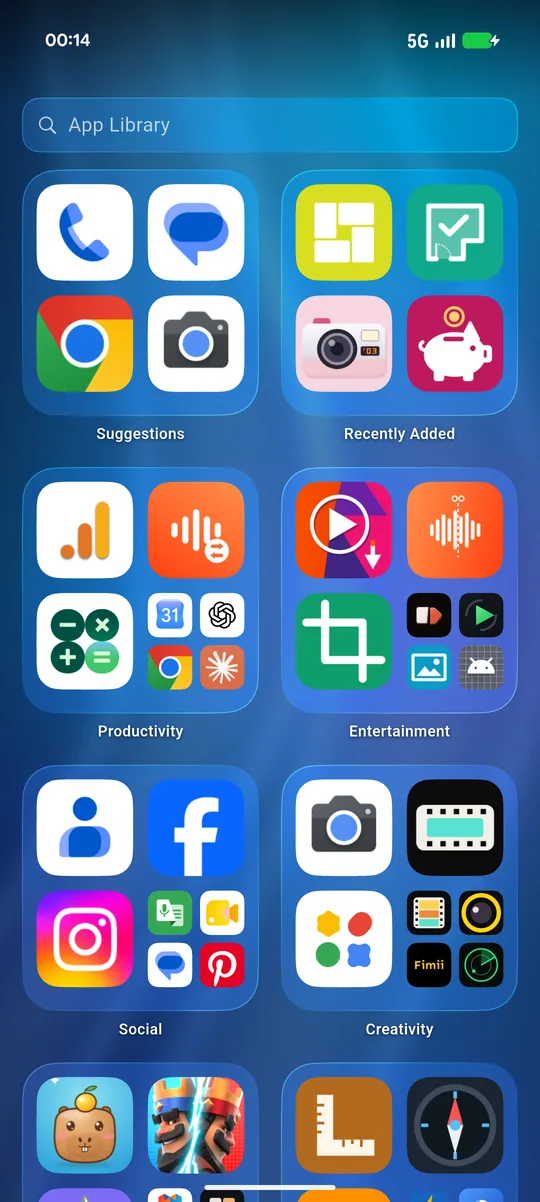 App Library with apps sorted into categories