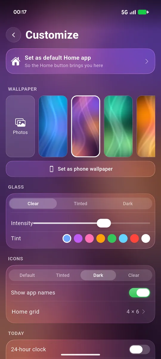 Customize screen with the Set as default Home app button